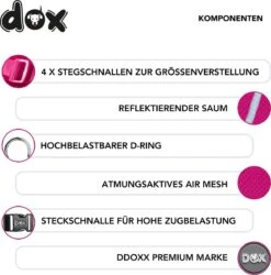 DDOXX Hondenharnas, Reflecterend, Verstelbaar, Breakaway | Borstharnas Voor Klein, Middelgroot | Hondenharnas Hond Kat Puppy Auto | Kattenharnas Puppy Harnas | Roze Roze, S -Dierenwinkel 1184x1200