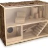 Navaris Houten Hamsterhuis - Speelhut Voor Hamsters, Kleine Knaagdieren, Gerbils, Muizen - Schuilplaats Op Twee Etages Voor Hamster, Cavia, Muis -Dierenwinkel 1200x1067 3