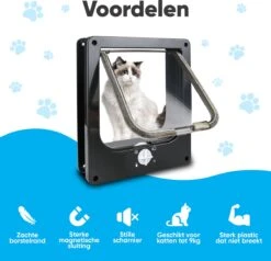BFreshPets Kattenluik + Massageborstel - Met Tunnel - 4 Vergrendelingsstanden - Weersbestendig - Maat L - Zwart - 27 X 24 Cm -Dierenwinkel 1200x1156 4