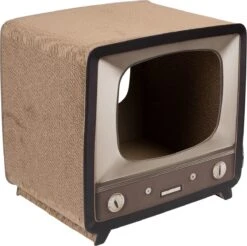 District 70 TELLY - Retro TV Krabmeubel - Instagrammable Kartonnen TV Voor Katten - 39 X 27 X 37 Cm -Dierenwinkel 1200x1197 8