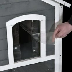 PawHut Kattenhuis Voor Buiten Kattenhut Met 2 Verdiepingen Kattenvilla, Asfaltdak, Massief Hout Grijs D30-236 -Dierenwinkel 1200x1200 430