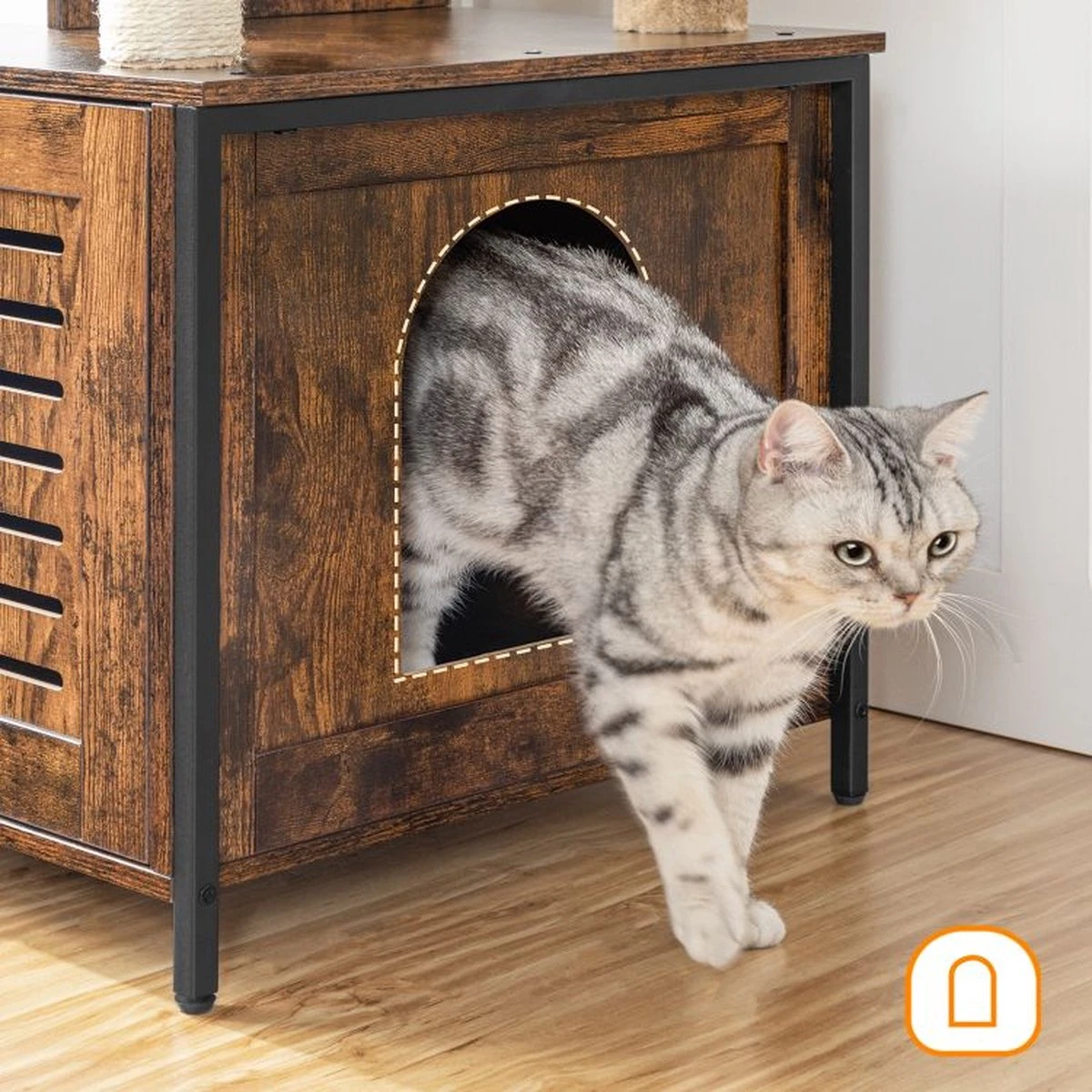 Signature Home Lola Krabpaal Met Kattenbak - Kattenbak Hangmat Mand Katten Huis - Kattenhuis Met Deur En Slot - Krabpalen Katten Huis - Kattenbakmeubel Verborgen - Alles-in-één Kattenspeelgoed Met Kattenhuis - Bruin - 70cm X 132cm X 48cm 7 Signature Home Lola Krabpaal Met Kattenbak - Kattenbak Hangmat Mand Katten Huis - Kattenhuis Met Deur En Slot - Krabpalen Katten Huis - Kattenbakmeubel Verborgen - Alles-in-één Kattenspeelgoed Met Kattenhuis - Bruin - 70cm X 132cm X 48cm - Afbeelding 5