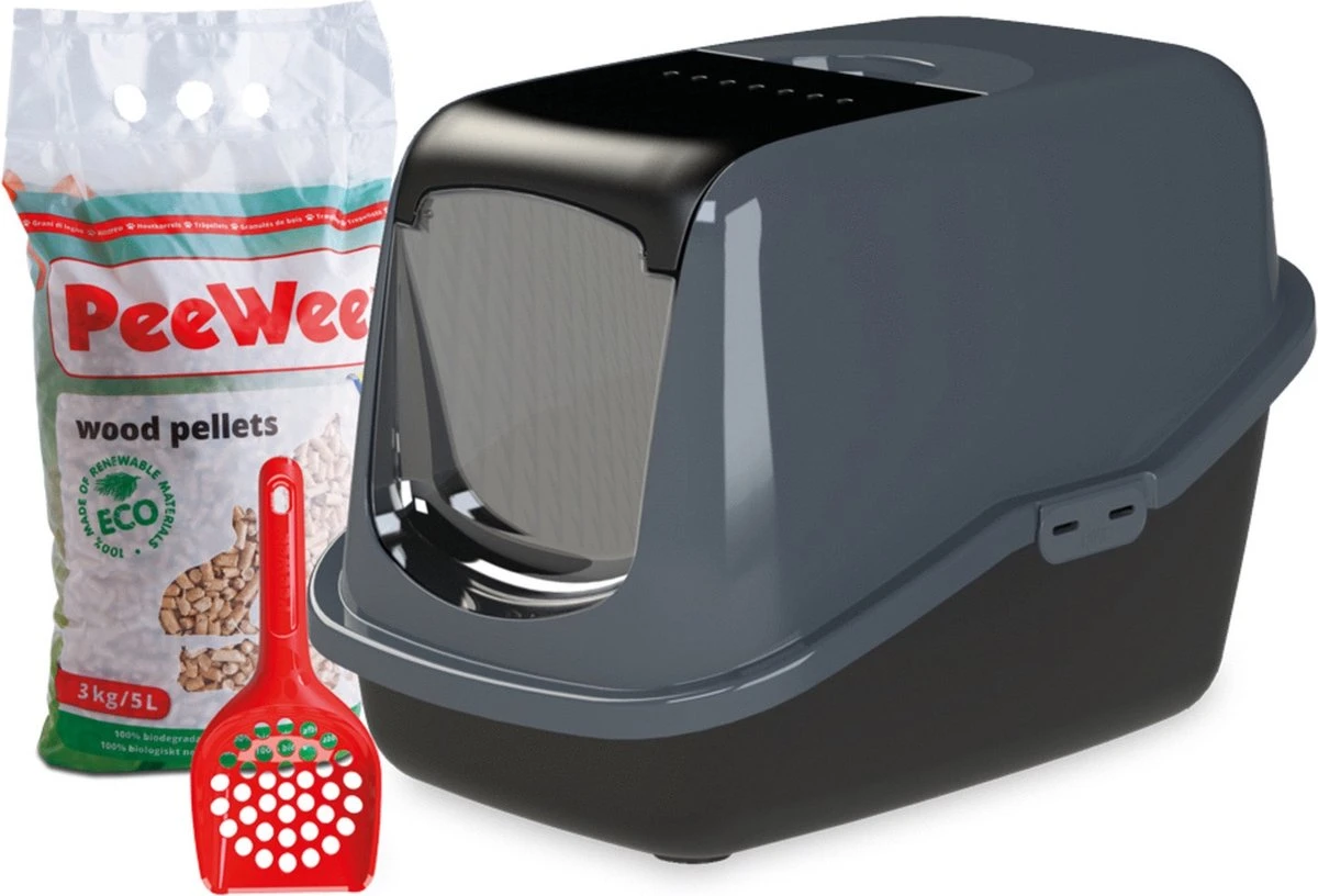 PeeWee Kattenbak EcoHus Startpakket - Antraciet - 56 X 39 X 38,5 Cm