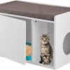 Relaxdays Kattenbak Ombouw - Met Zitkussen - Kattenhuis Wit - Kattenmeubel - Kattenkast -Dierenwinkel 1200x898 2