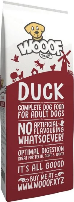 WOOOF Eend 18KG - Geperst Hondenvoer - Hypoallergeen Hondenvoer - Geperste Hondenbrokken - Droogvoer -Dierenwinkel 443x1200