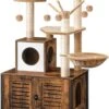 Signature Home Lola Krabpaal Met Kattenbak - Kattenbak Hangmat Mand Katten Huis - Kattenhuis Met Deur En Slot - Krabpalen Katten Huis - Kattenbakmeubel Verborgen - Alles-in-één Kattenspeelgoed Met Kattenhuis - Bruin - 70cm X 132cm X 48cm -Dierenwinkel 897x1200